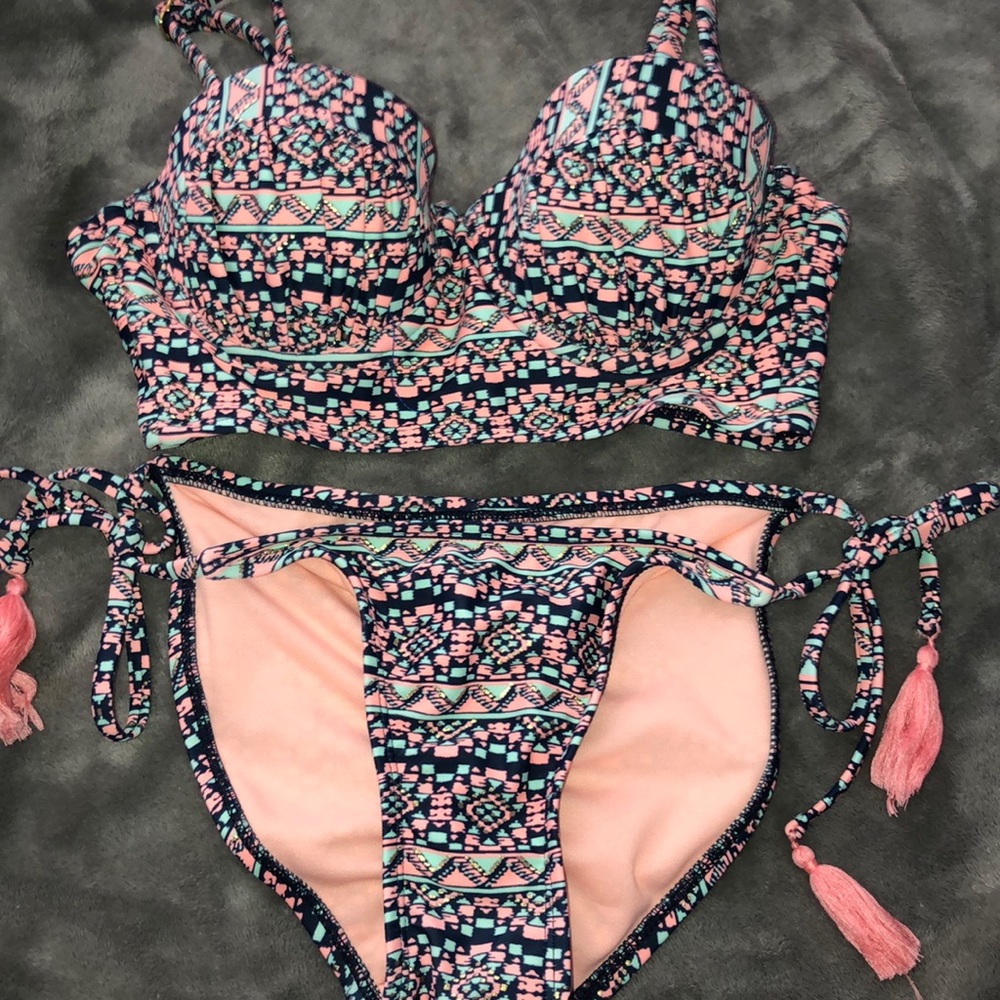 BRAND NEW 2 Piece Coral,Blue and Gold Bikini